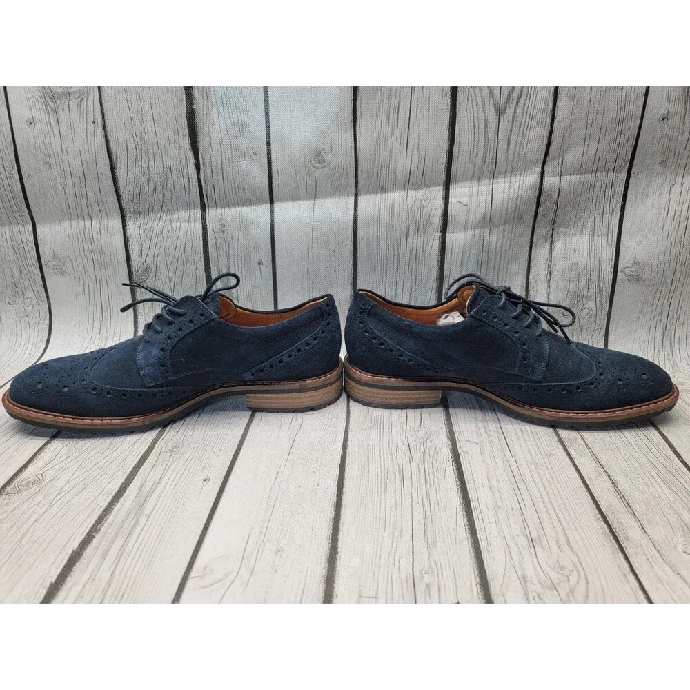 ECCO Vitrus Mens 7 US Navy Blue Suede Leather Wingtip Tie Oxford Brogues Shoes